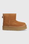 Дитячі замшеві чоботи UGG CLASSIC MINI PLATFORM колір бежевий Дитячі замшеві чоботи UGG CLASSIC MINI PLATFORM колір бежевий
