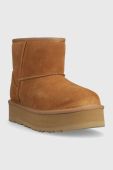 Дитячі замшеві чоботи UGG CLASSIC MINI PLATFORM колір бежевий Дитячі замшеві чоботи UGG CLASSIC MINI PLATFORM колір бежевий