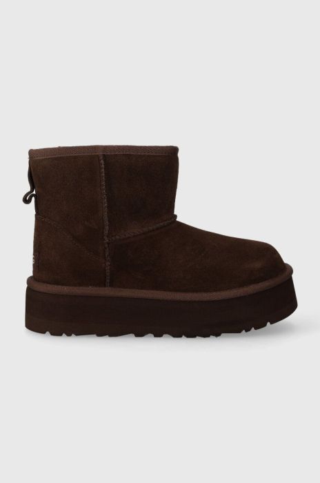 Дитячі замшеві чоботи UGG CLASSIC MINI PLATFORM колір коричневий Дитячі замшеві чоботи UGG CLASSIC MINI PLATFORM колір коричневий