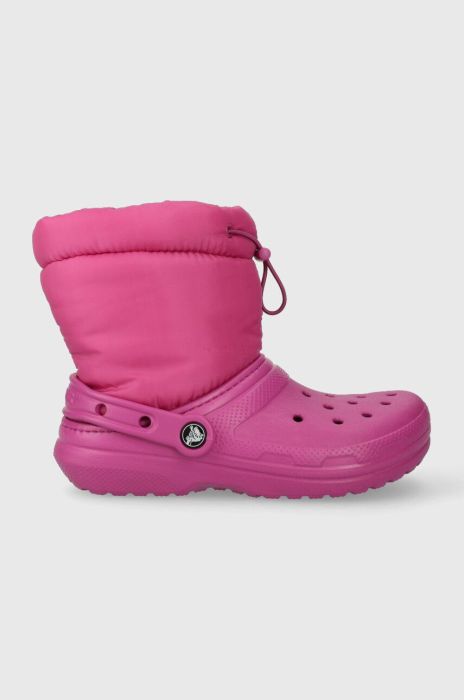 Дитячі чоботи Crocs Classic Lined Neo Puff колір рожевий Дитячі чоботи Crocs Classic Lined Neo Puff колір рожевий
