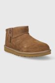 Замшеві чоботи UGG Classic Ultra Mini Zip колір коричневий 1143984 Замшеві чоботи UGG Classic Ultra Mini Zip колір коричневий 1143984