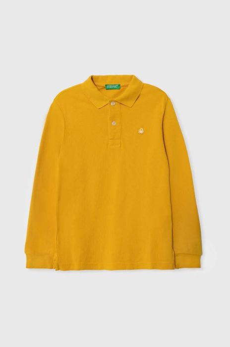 Дитячий бавовняний лонгслів United Colors of Benetton колір жовтий однотонний