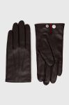 Шкіряні рукавички HUGO чоловічі колір коричневий