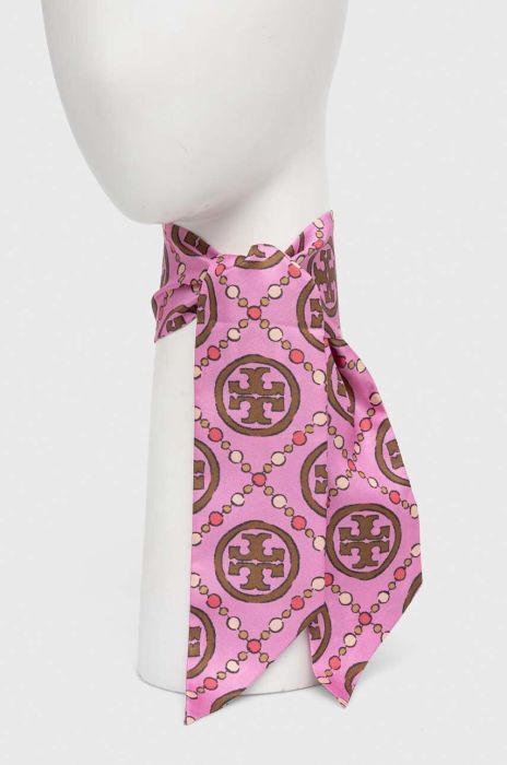 Шовкова шаль Tory Burch колір рожевий візерунок Шовкова шаль Tory Burch колір рожевий візерунок