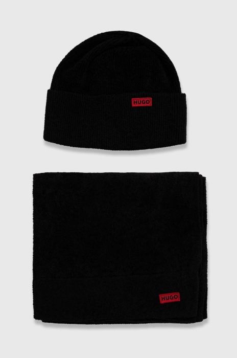 Шапка і шарф HUGO колір чорний Шапка і шарф HUGO колір чорний