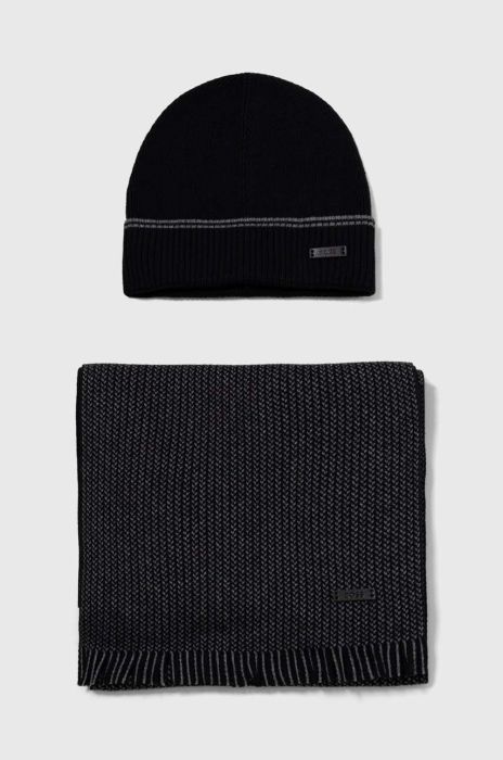 Шапка та шарф з домішкою вовни BOSS колір чорний (3558302) Шапка та шарф з домішкою вовни BOSS колір чорний (3558302)