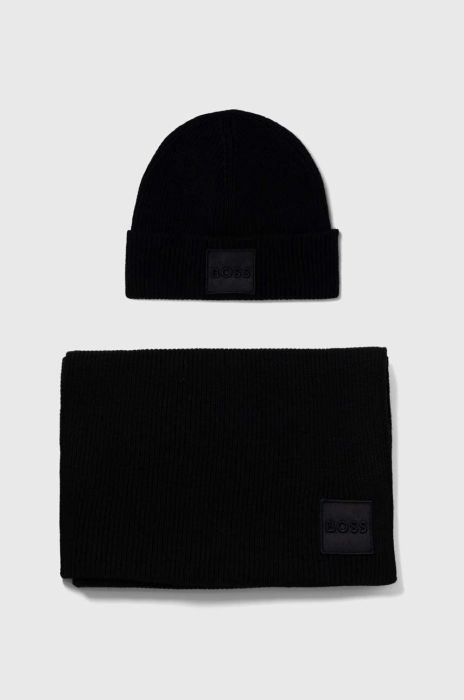 Шапка та шарф з домішкою вовни BOSS колір чорний (3558304) Шапка та шарф з домішкою вовни BOSS колір чорний (3558304)