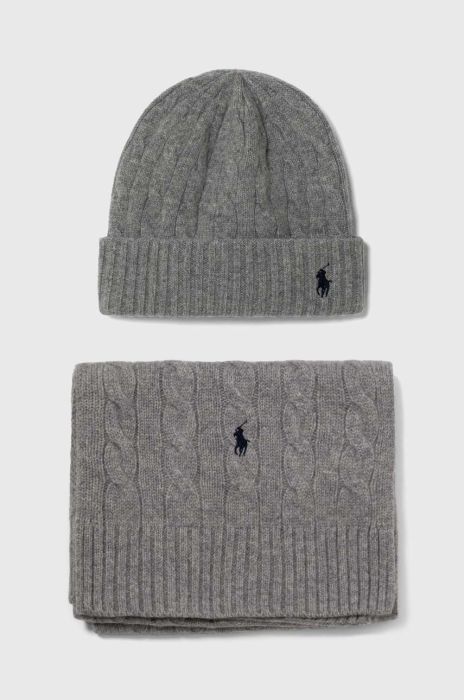 Шапка і шарф з кашеміру Polo Ralph Lauren колір сірий Шапка і шарф з кашеміру Polo Ralph Lauren колір сірий