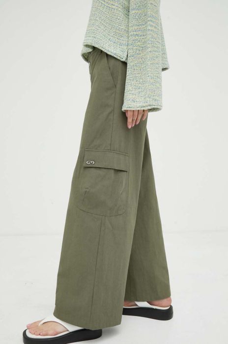 Бавовняні штани R?sum? колір зелений широке висока посадка