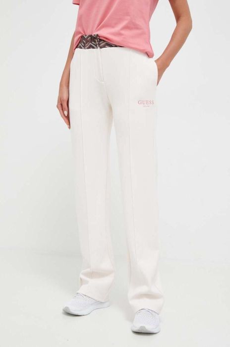 Штани Guess жіночі колір бежевий широке висока посадка (3366508) Штани Guess жіночі колір бежевий широке висока посадка (3366508)