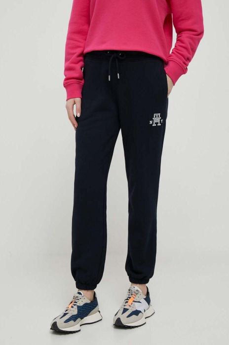 Бавовняні спортивні штани Tommy Hilfiger колір синій однотонні Бавовняні спортивні штани Tommy Hilfiger колір синій однотонні