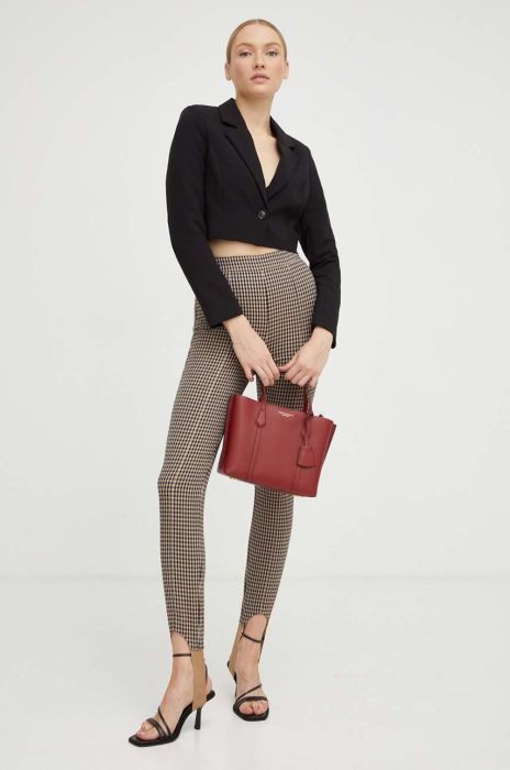 Штани BOSS жіночі облягаюче висока посадка колір барвистий Штани BOSS жіночі облягаюче висока посадка колір барвистий