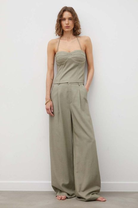 Штани Gestuz жіночі колір зелений широке висока посадка (3348837) Штани Gestuz жіночі колір зелений широке висока посадка (3348837)