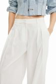 Штани з домішкою льону Desigual колір білий широке середня посадка