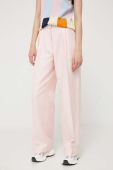 Бавовняні штани Stine Goya колір рожевий широке висока посадка