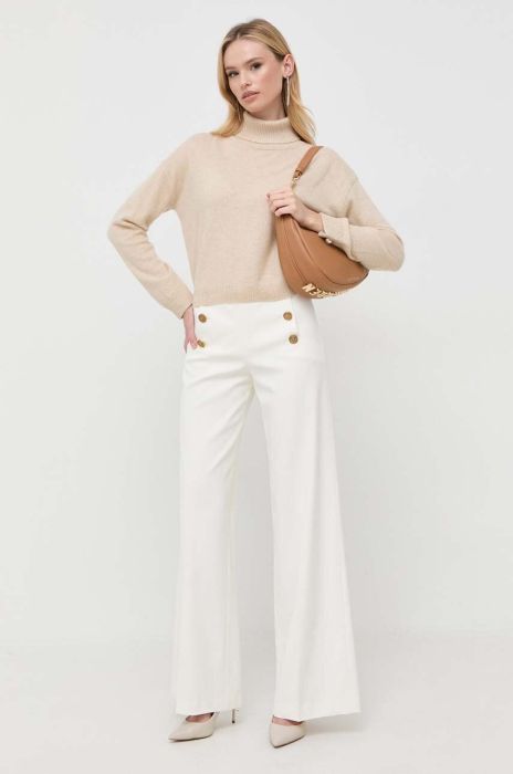 Штани з домішкою вовни Red Valentino колір бежевий широке висока посадка Штани з домішкою вовни Red Valentino колір бежевий широке висока посадка