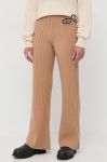 Вовняні штани Twinset колір бежевий кльош висока посадка