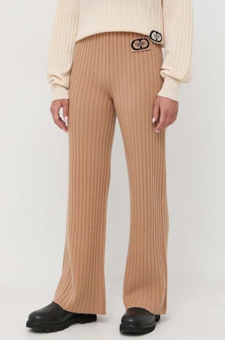Вовняні штани Twinset колір бежевий кльош висока посадка Вовняні штани Twinset колір бежевий кльош висока посадка