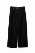 Штани Desigual 23WWPW24 WOMAN WOVEN LONG TROUSERS жіночі колір чорний широкі середня посадка Штани Desigual 23WWPW24 WOMAN WOVEN LONG TROUSERS жіночі колір чорний широкі середня посадка