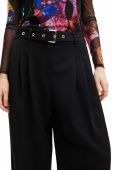 Штани Desigual 23WWPW24 WOMAN WOVEN LONG TROUSERS жіночі колір чорний широкі середня посадка Штани Desigual 23WWPW24 WOMAN WOVEN LONG TROUSERS жіночі колір чорний широкі середня посадка