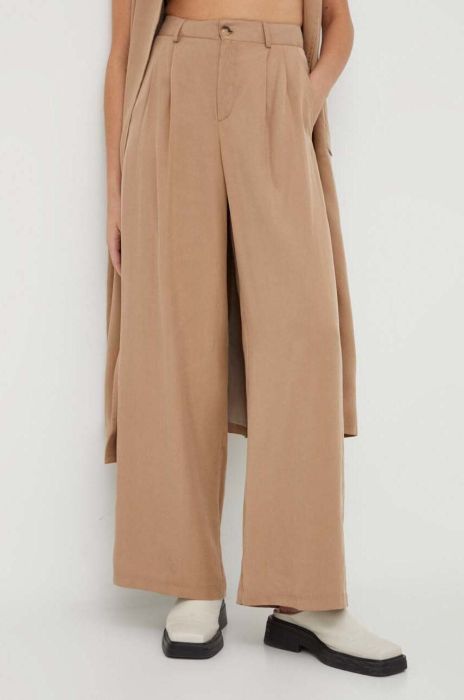 Штани Alohas Valentina жіночі колір бежевий прямі висока посадка Штани Alohas Valentina жіночі колір бежевий прямі висока посадка