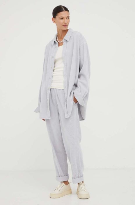 Бавовняні штани American Vintage колір сірий широке висока посадка