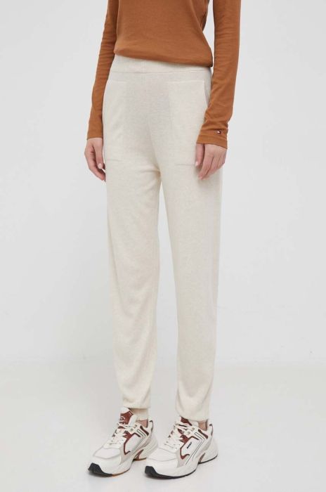 Штани з домішкою кашеміру United Colors of Benetton колір бежевий пряме висока посадка Штани з домішкою кашеміру United Colors of Benetton колір бежевий пряме висока посадка