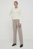 Штани з домішкою вовни Sisley колір бежевий пряме висока посадка Штани з домішкою вовни Sisley колір бежевий пряме висока посадка