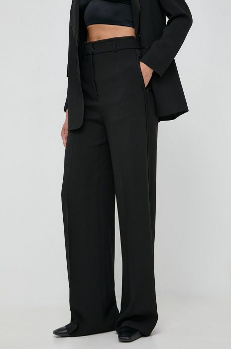 Штани BOSS Timoa жіночі колір чорний широкі висока посадка Штани BOSS Timoa жіночі колір чорний широкі висока посадка