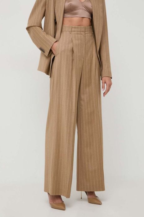 Вовняні штани BOSS колір бежевий кльош висока посадка (3614729) Вовняні штани BOSS колір бежевий кльош висока посадка (3614729)