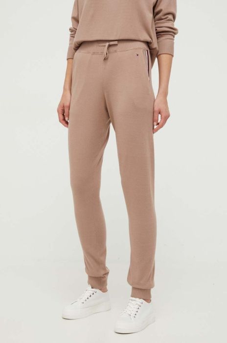 Штани лаунж Tommy Hilfiger колір коричневий однотонні Штани лаунж Tommy Hilfiger колір коричневий однотонні