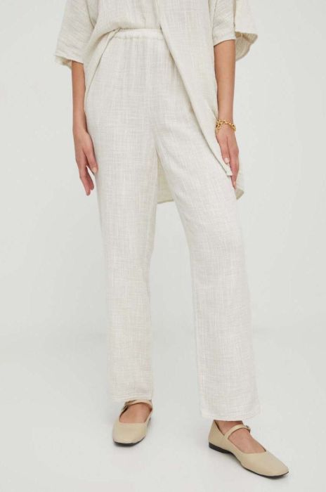 Бавовняні штани American Vintage колір бежевий пряме висока посадка