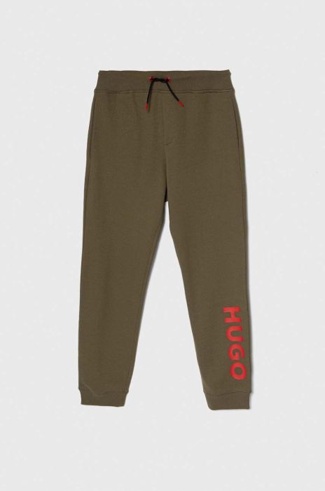 Дитячі бавовняні штани HUGO колір зелений з принтом (3463399) Дитячі бавовняні штани HUGO колір зелений з принтом (3463399)