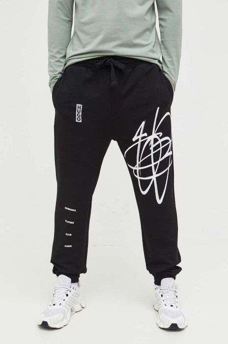 Бавовняні спортивні штани HUGO колір чорний з принтом (3306104)