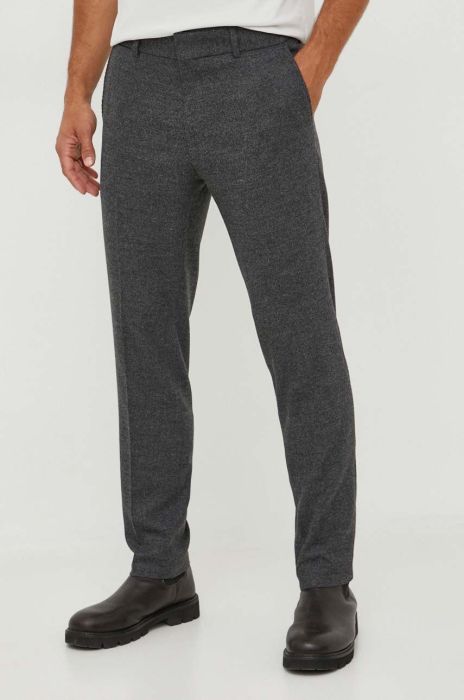 Штани з домішкою вовни BOSS колір сірий облягаюче