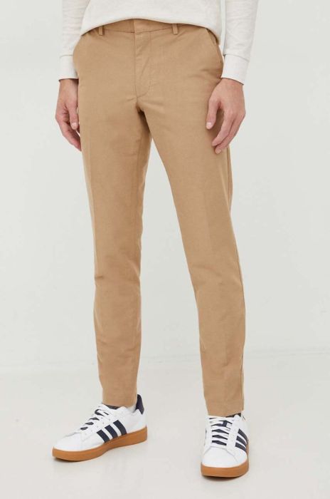 Штани BOSS чоловічі колір бежевий облягаюче (3482632)