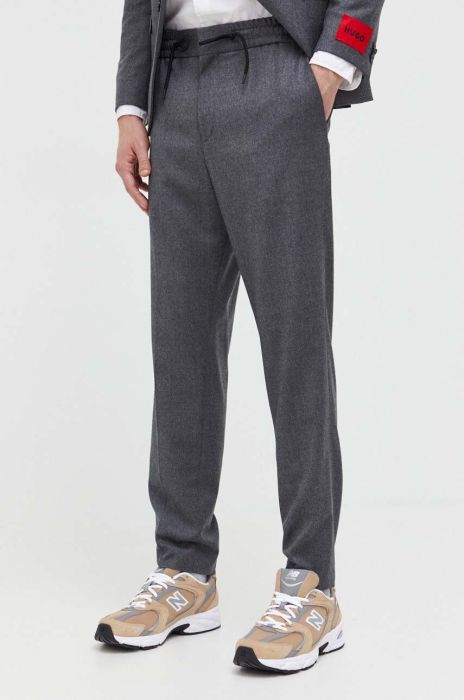 Вовняні штани HUGO колір сірий облягаюче (3508158)