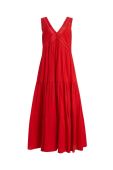 Бавовняна сукня AllSaints колір червоний maxi розкльошена