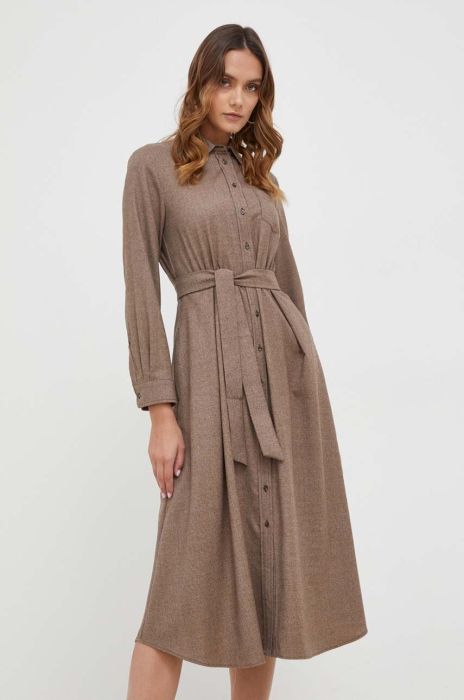 Вовняна сукня Weekend Max Mara колір коричневий midi розкльошена