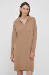 Вовняна сукня United Colors of Benetton колір коричневий midi пряма (3493543)