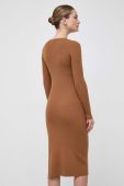 Вовняна сукня Pinko колір коричневий midi облягаюча