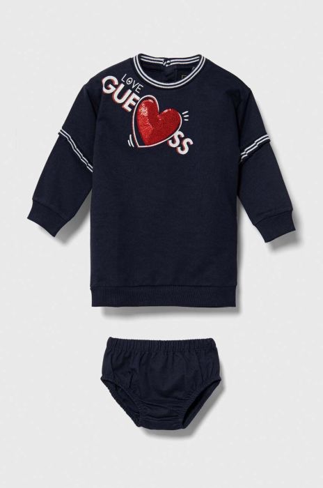 Дитяча бавовняна сукня Guess midi пряма колір блакитний