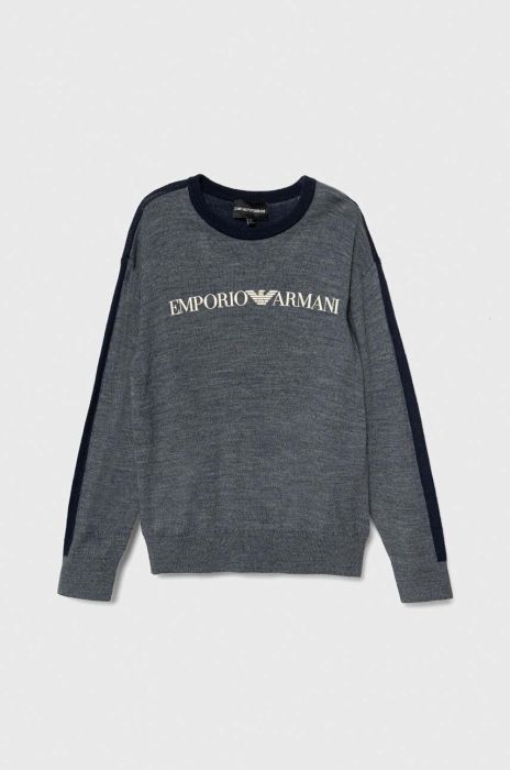Вовняний дитячий светр Emporio Armani колір синій легкий Вовняний дитячий светр Emporio Armani колір синій легкий
