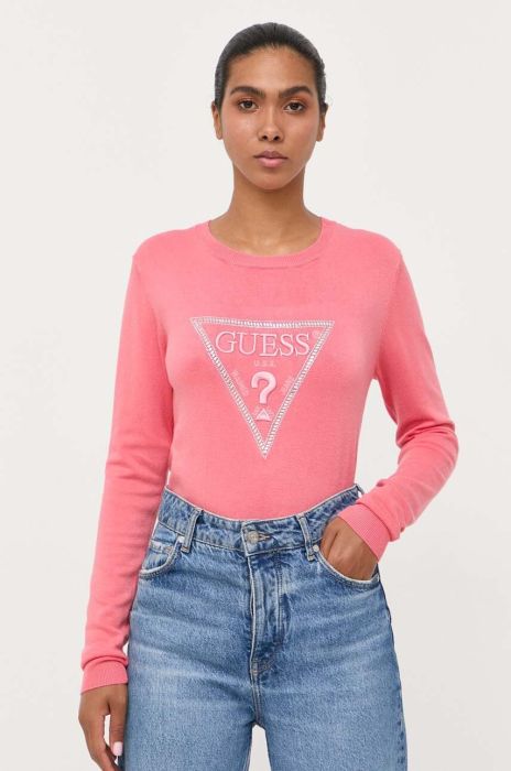 Светр Guess жіночий колір рожевий легкий (3373395)