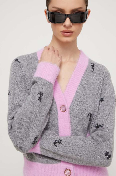 Вовняний кардиган GCDS колір сірий Вовняний кардиган GCDS колір сірий