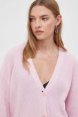 Кардиган з домішкою вовни HUGO колір рожевий
