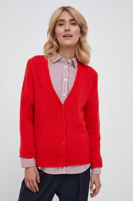 Вовняний кардиган Tommy Hilfiger колір червоний легкий