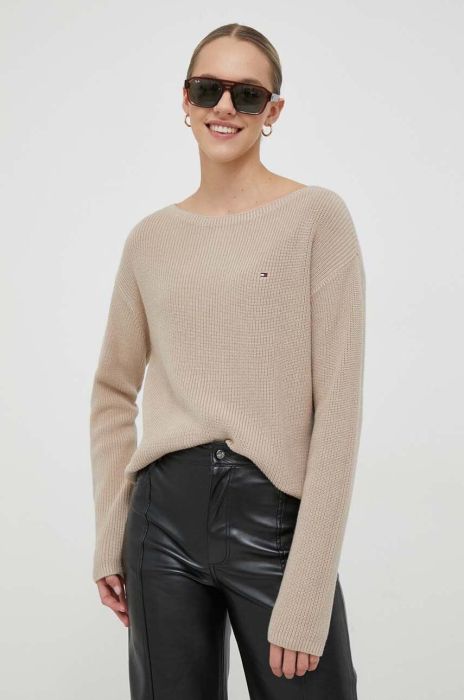 Бавовняний светр Tommy Hilfiger колір бежевий легкий (3516199) Бавовняний светр Tommy Hilfiger колір бежевий легкий (3516199)