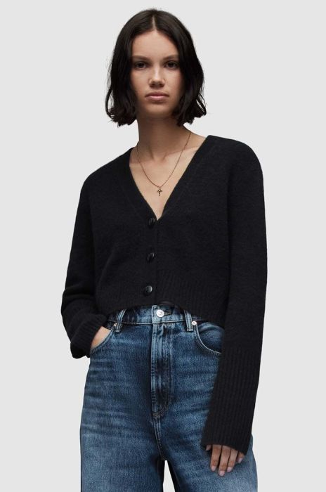Джемпер AllSaints WICK CARDIGAN жіночий колір чорний легкий