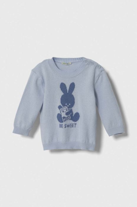 Бавовняний светр для немовлят United Colors of Benetton легкий колір блакитний